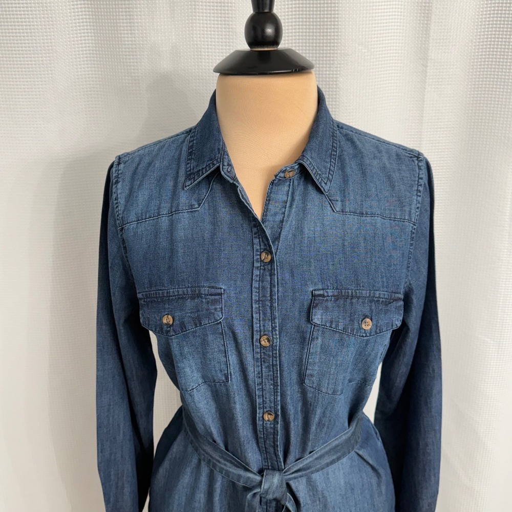 Merona Long Sleeve Button-Down Front Classic Denim Shirt Dress - Picture 2 of 10